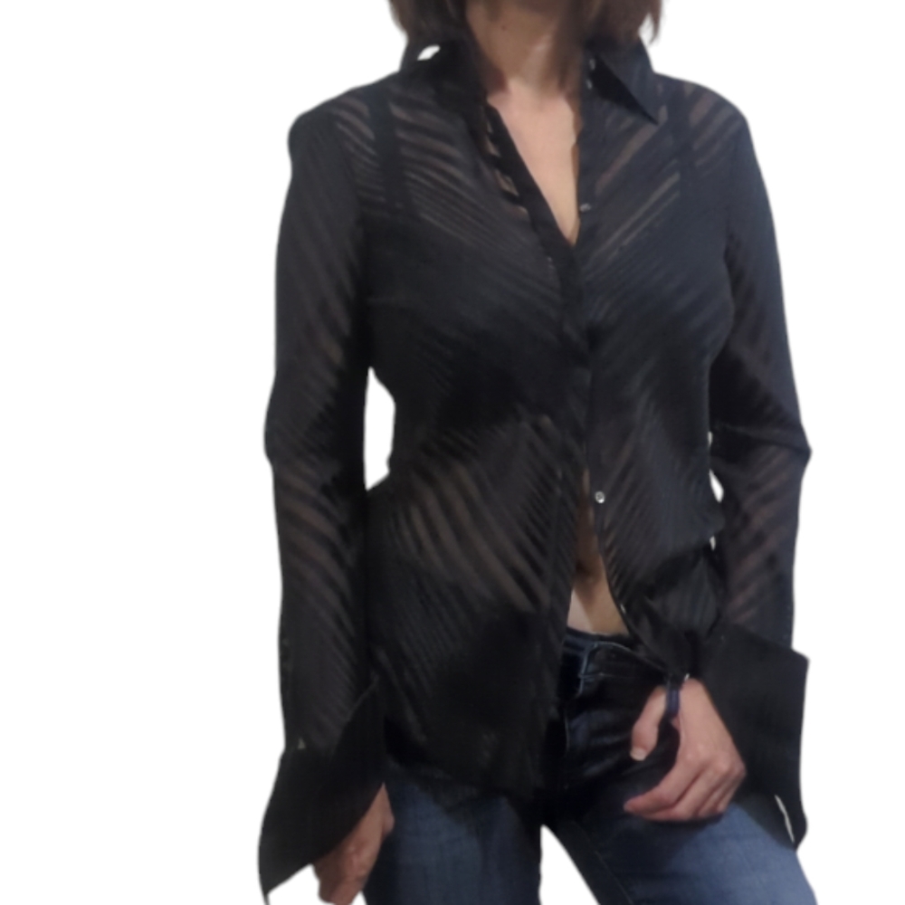 ELIE TAHARI Sheet Striped Button-up Top ~ EUC